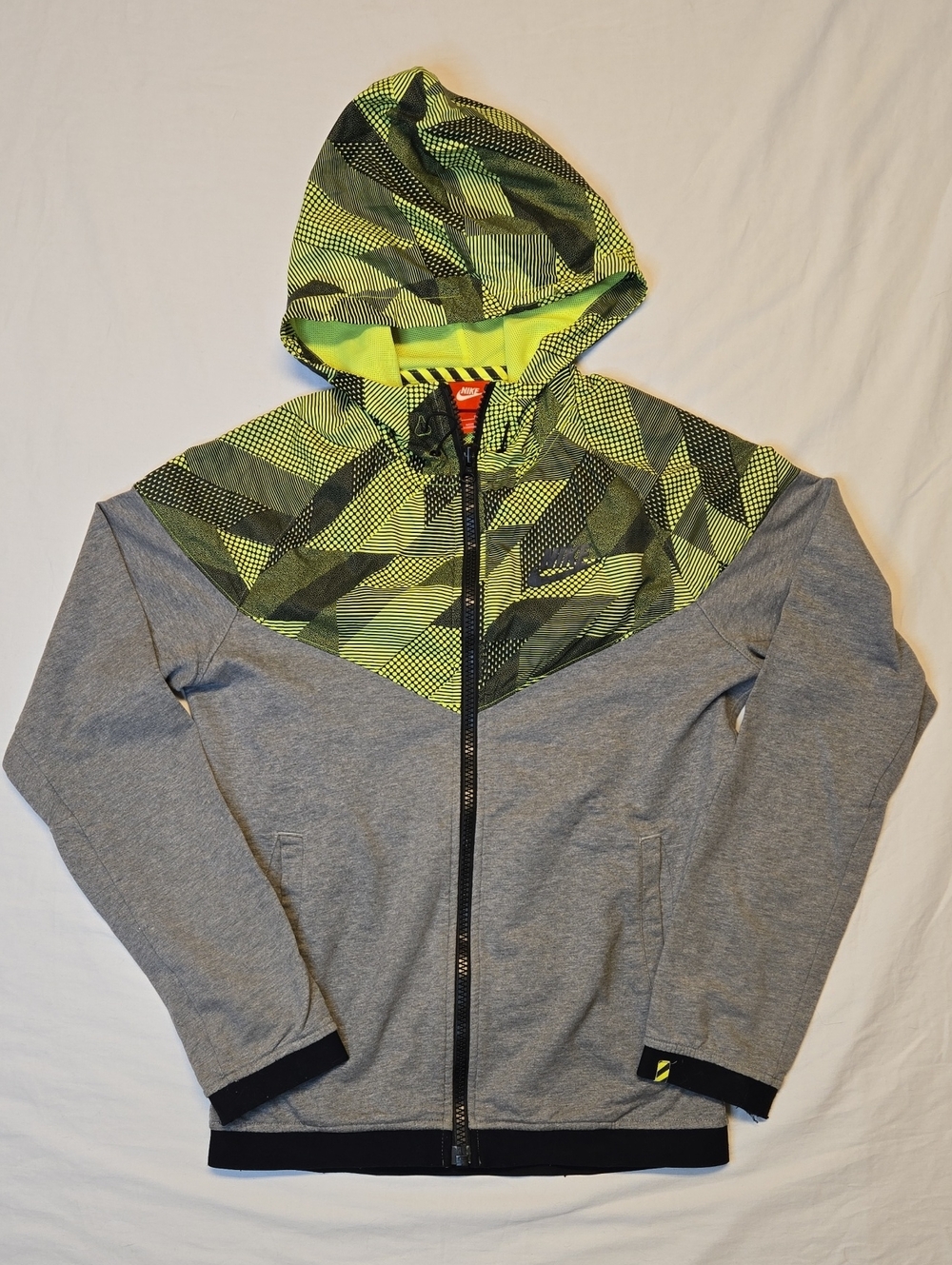 Nike Gray & Neon Gree  Full Zip Lightweight Hoodie